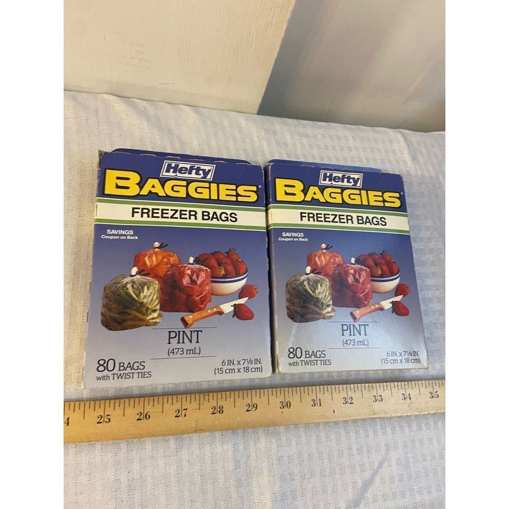 1994 Hefty freezer baggies new vintage pint 2 sealed boxes